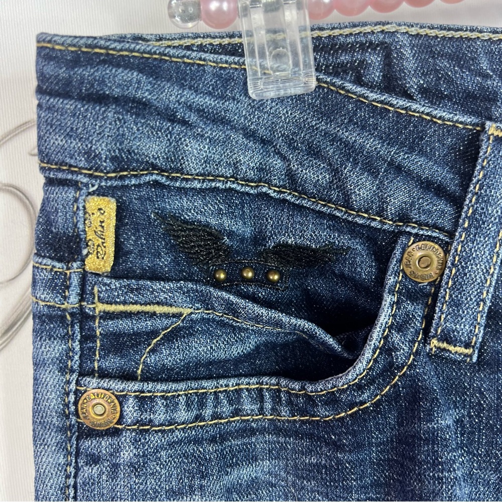 Robin's Jean patchwork jeans skulls. Rosses wings Dark Blue Straight Leg Jeans - Picture 4 of 10